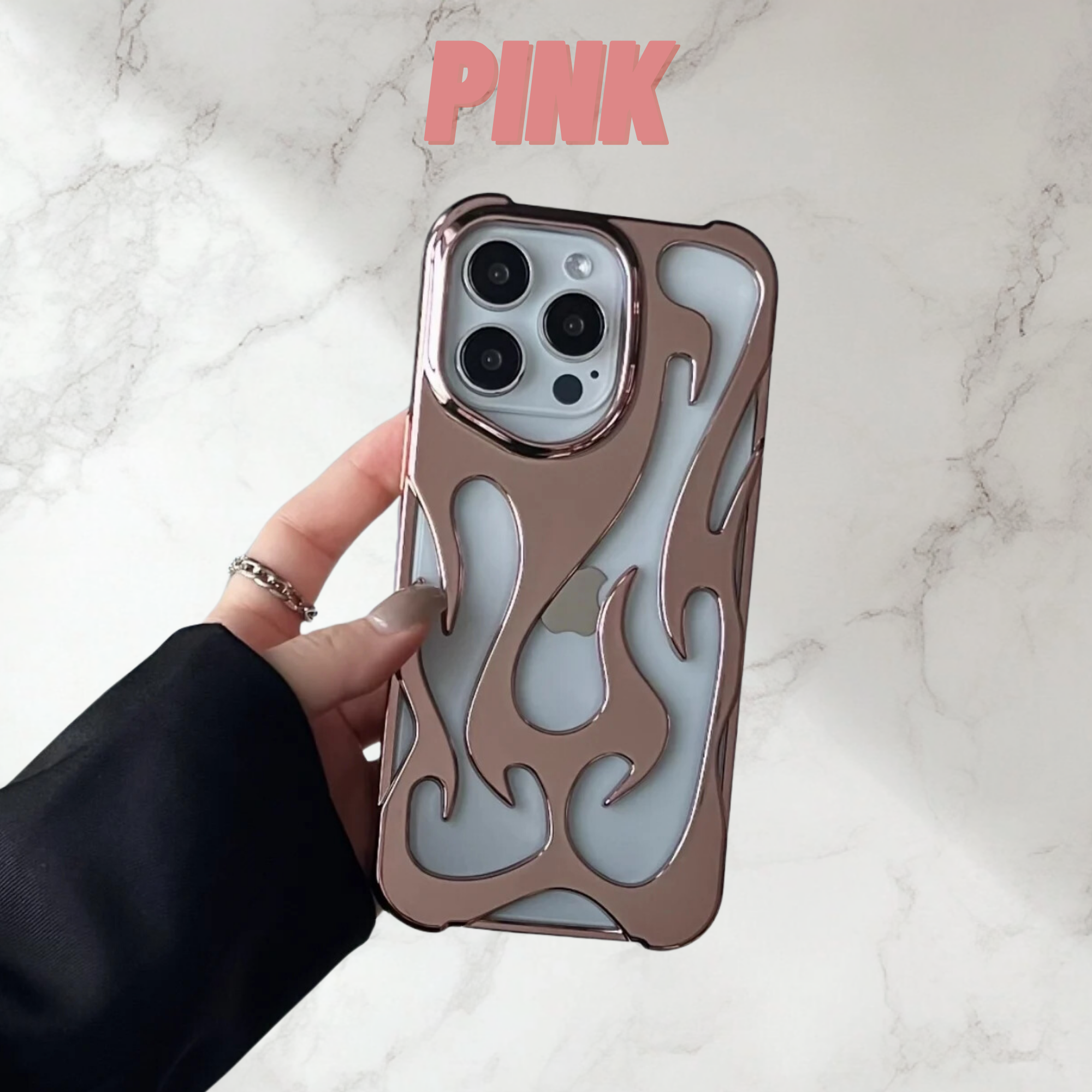 Y2K Hollow 3D Flame Pattern Cool Electroplated Shockproof iPhone Case