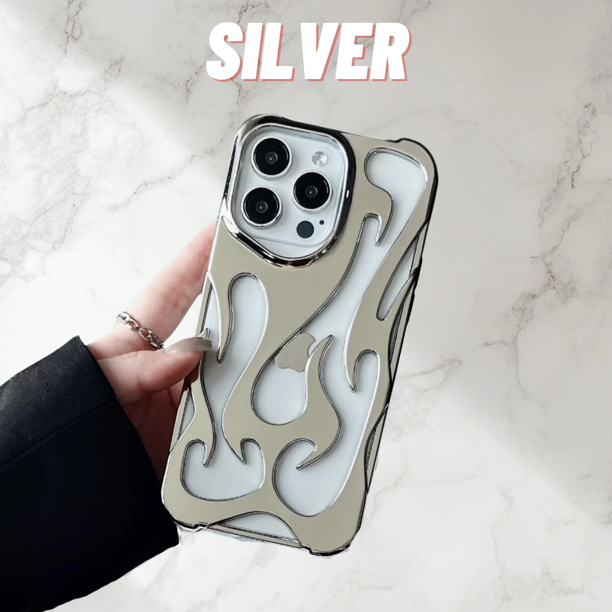 Y2K Hollow 3D Flame Pattern Cool Electroplated Shockproof iPhone Case