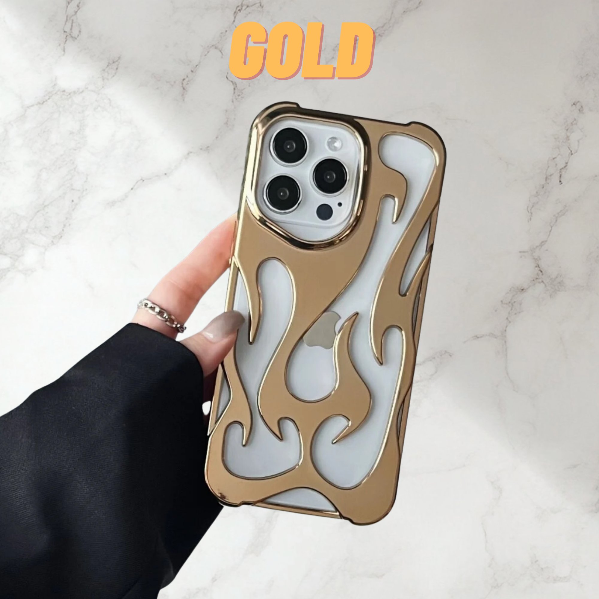 Y2K Hollow 3D Flame Pattern Cool Electroplated Shockproof iPhone Case