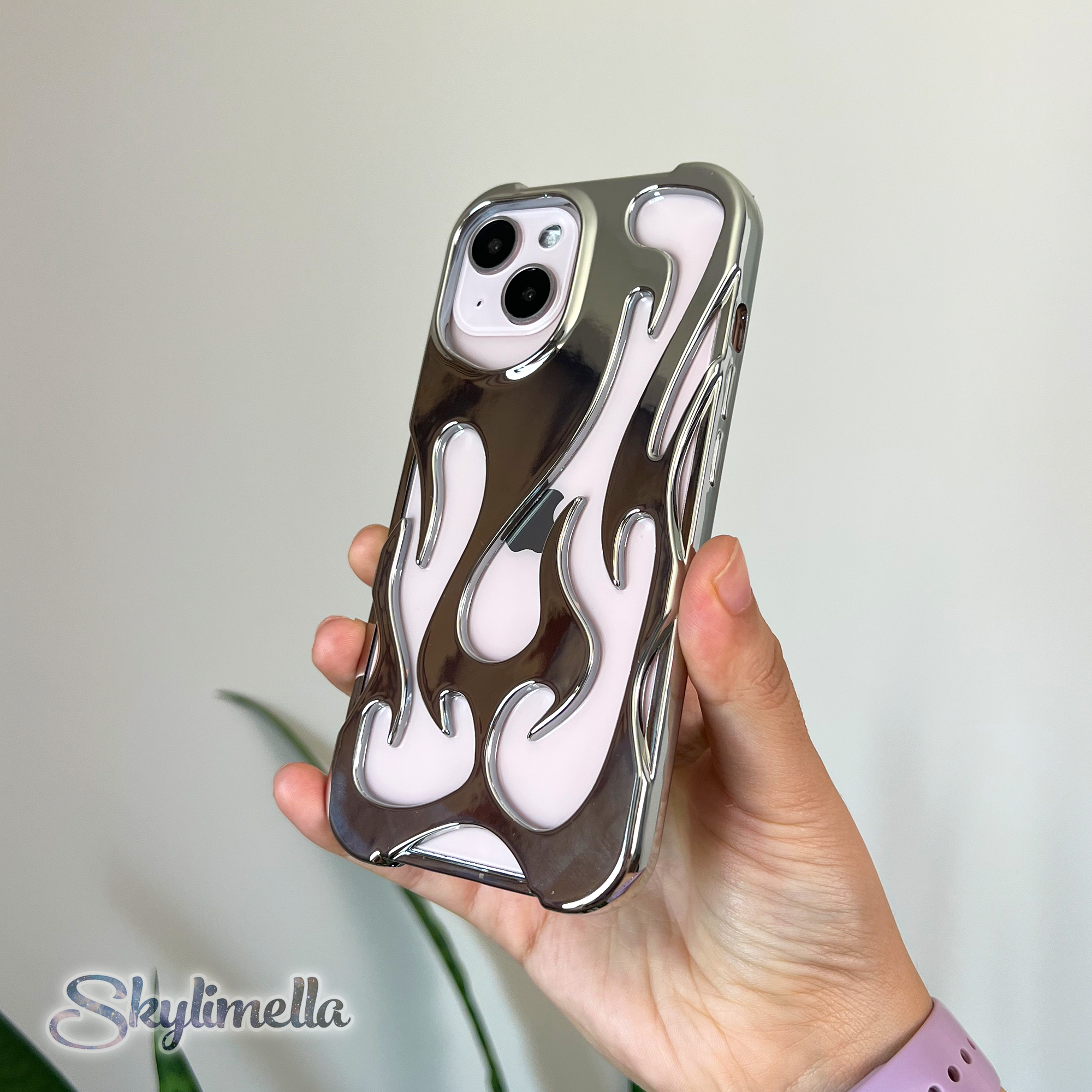 Y2K Hollow 3D Flame Pattern Cool Electroplated Shockproof iPhone Case