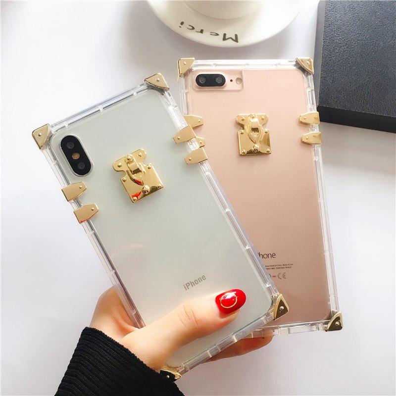 For iPhone 11 Pro XS Max XR Case Luxury Square Trunk Transparent